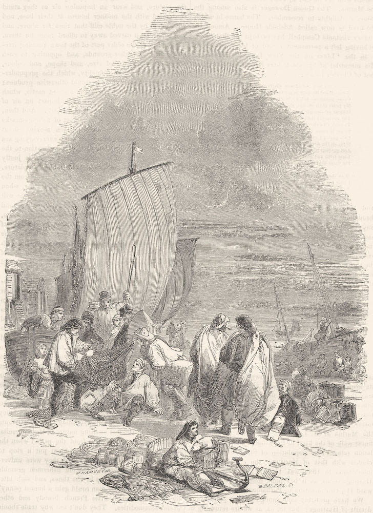 SUSSEX. Hastings Fishermen 1850 old antique vintage print picture